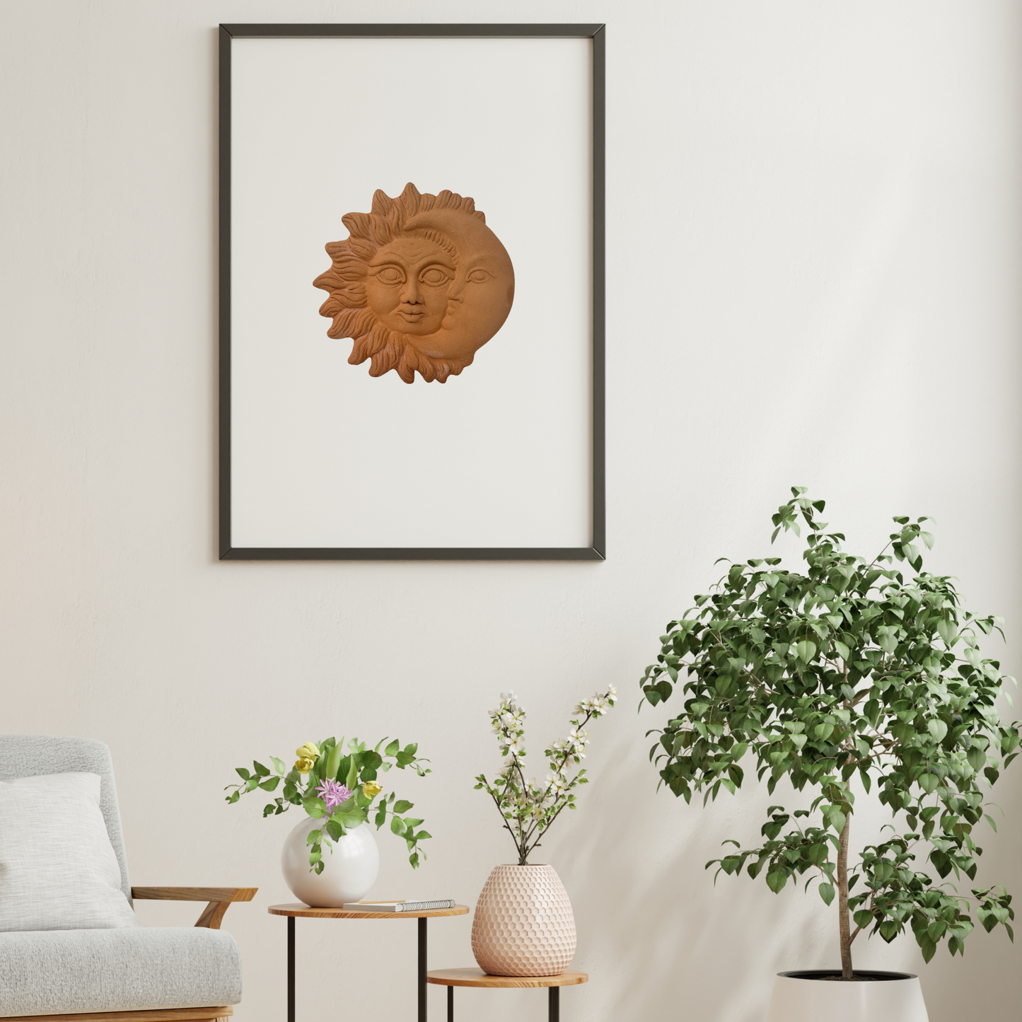 Sole e Luna in ceramica artigianale da parete per arredo e decorazione casa Terracotta Idea Regalo