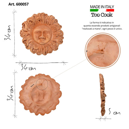 Sole Ricci in ceramica artigianale da parete per arredo e decorazione casa Terracotta Idea Regalo -  34 cm