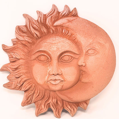 Sun and Moon in handcrafted ceramic wall for home furnishing and decoration Terracotta Gift Idea 