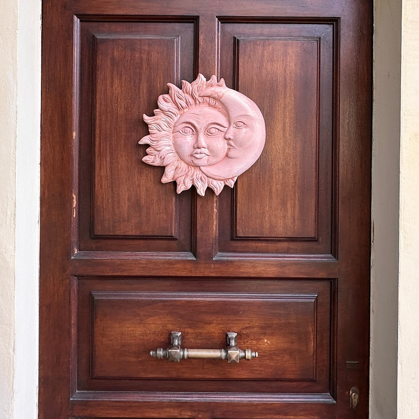 Sole e Luna in ceramica artigianale da parete per arredo e decorazione casa Terracotta Idea Regalo - 33 cm