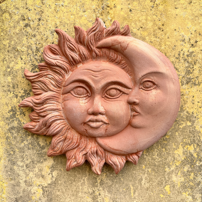 Sun and Moon in handcrafted ceramic wall for home furnishing and decoration Terracotta Gift Idea 