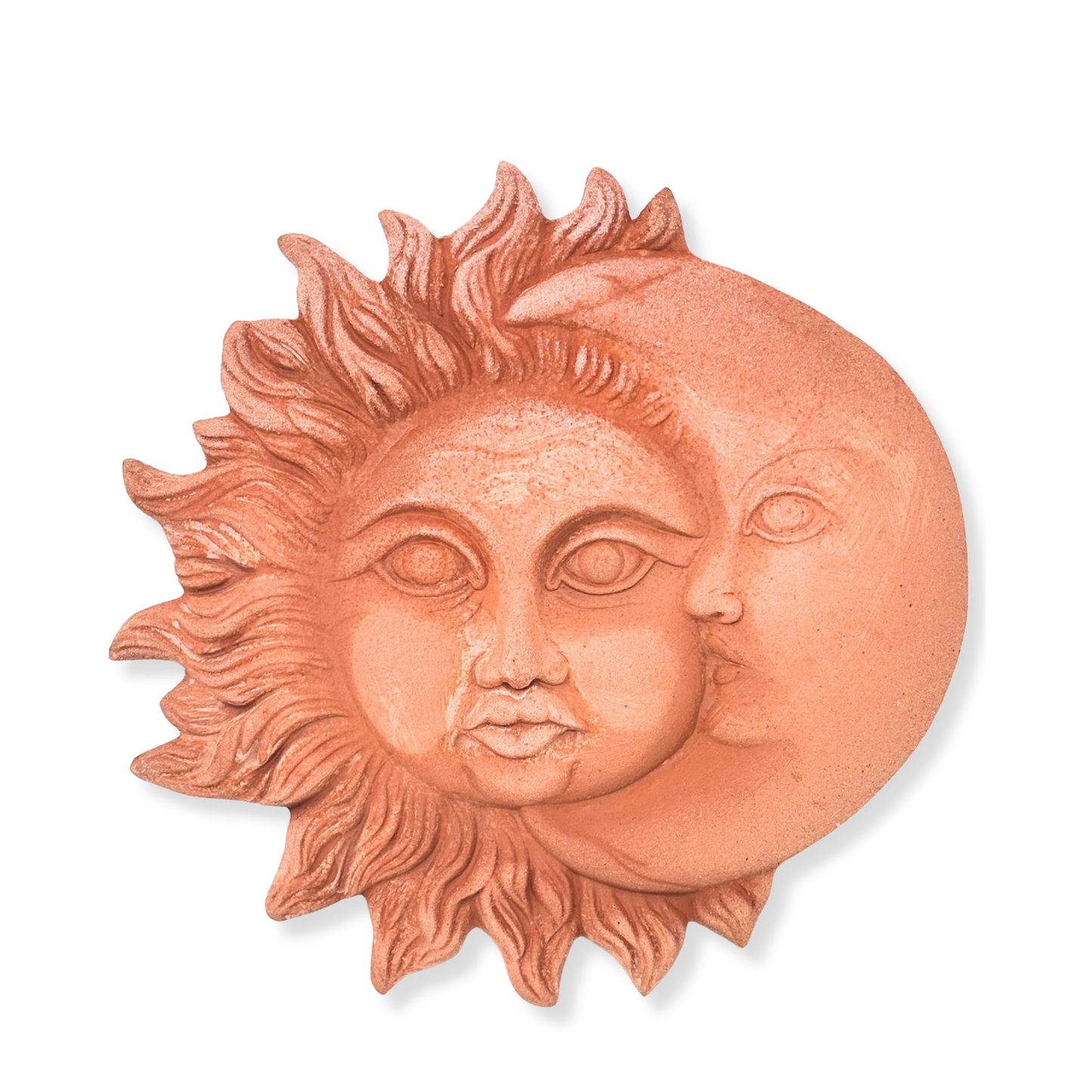 Sole e Luna in ceramica artigianale da parete per arredo e decorazione casa Terracotta Idea Regalo - 33 cm