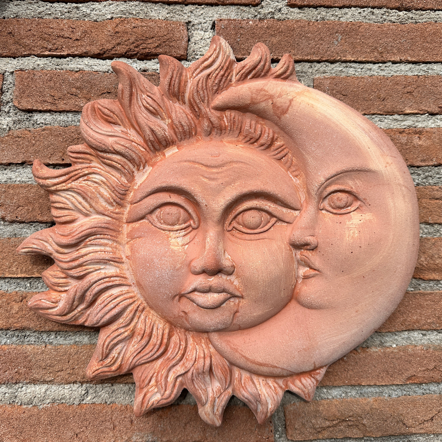 Sun and Moon in handcrafted ceramic wall for home furnishing and decoration Terracotta Gift Idea 