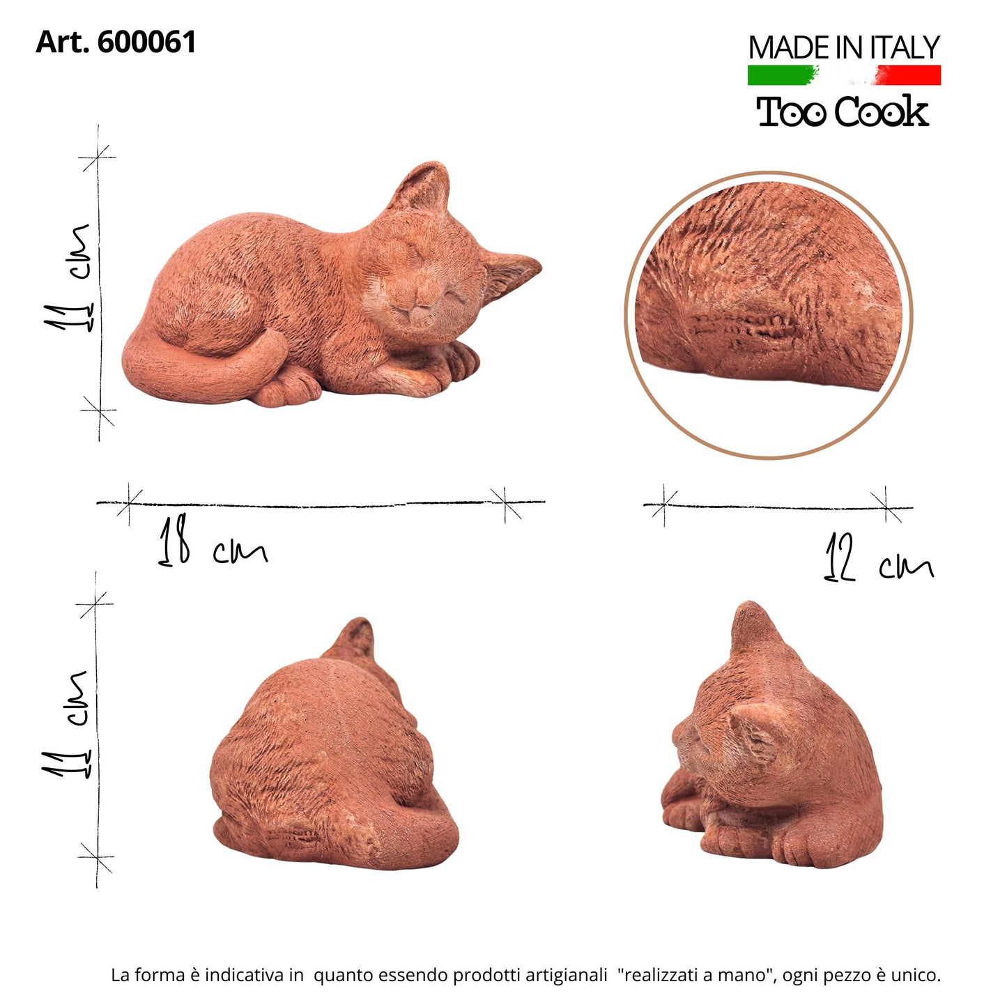 Toocook Gatto in terracotta artigianale per arredo giardino decorazione unica resistente alle intemperie