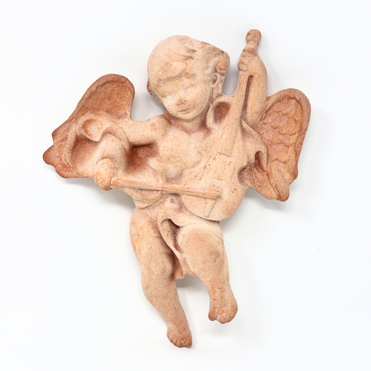 Toocook Angelo Musicista con Violino in Terracotta 28x22 cm – Scultura Religiosa da Parete, Fatto a Mano in Italia, Arte Sacra per Interni ed Esterni