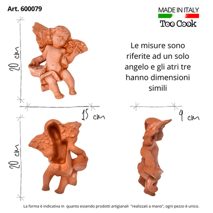 Toocook Set 4 Angeli in Terracotta Artigianale Quattro Stagioni Decorazioni da Parete per Interni Esterni Resistente alle intemperie cm.20