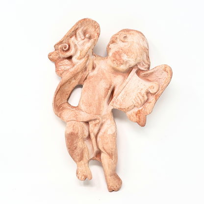Toocook Angelo Musicista con Arpa in Terracotta 27x20 cm – Scultura Religiosa da Parete, Fatto a Mano in Italia, Arte Sacra per Interni ed Esterni
