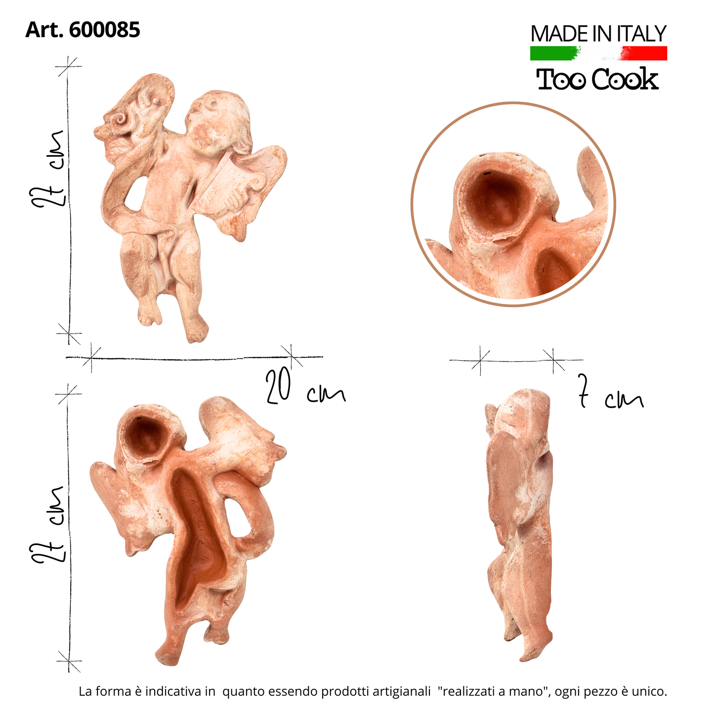 Toocook Angelo Musicista con Arpa in Terracotta 27x20 cm – Scultura Religiosa da Parete, Fatto a Mano in Italia, Arte Sacra per Interni ed Esterni