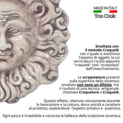 Toocook Sole Ricci in ceramica smaltata da parete - arredo e decorazione casa - Idea Regalo - Realizzato Artigianalmente in Terracotta - Made in Italy - 24 cm (bianco antico)