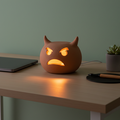 Toocook Lampada Decorativa Emoji Diavoletto – Ceramica Artigianale con Base per Luce LED – Diametro 17 cm