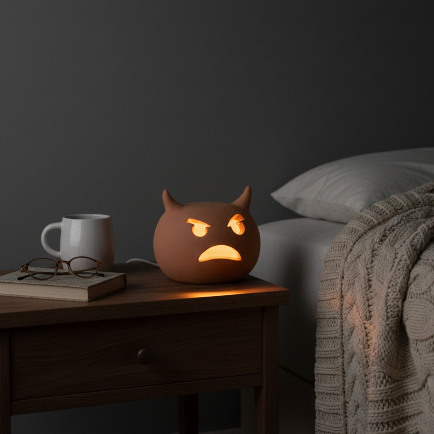 Toocook Lampada Decorativa Emoji Diavoletto – Ceramica Artigianale con Base per Luce LED – Diametro 17 cm