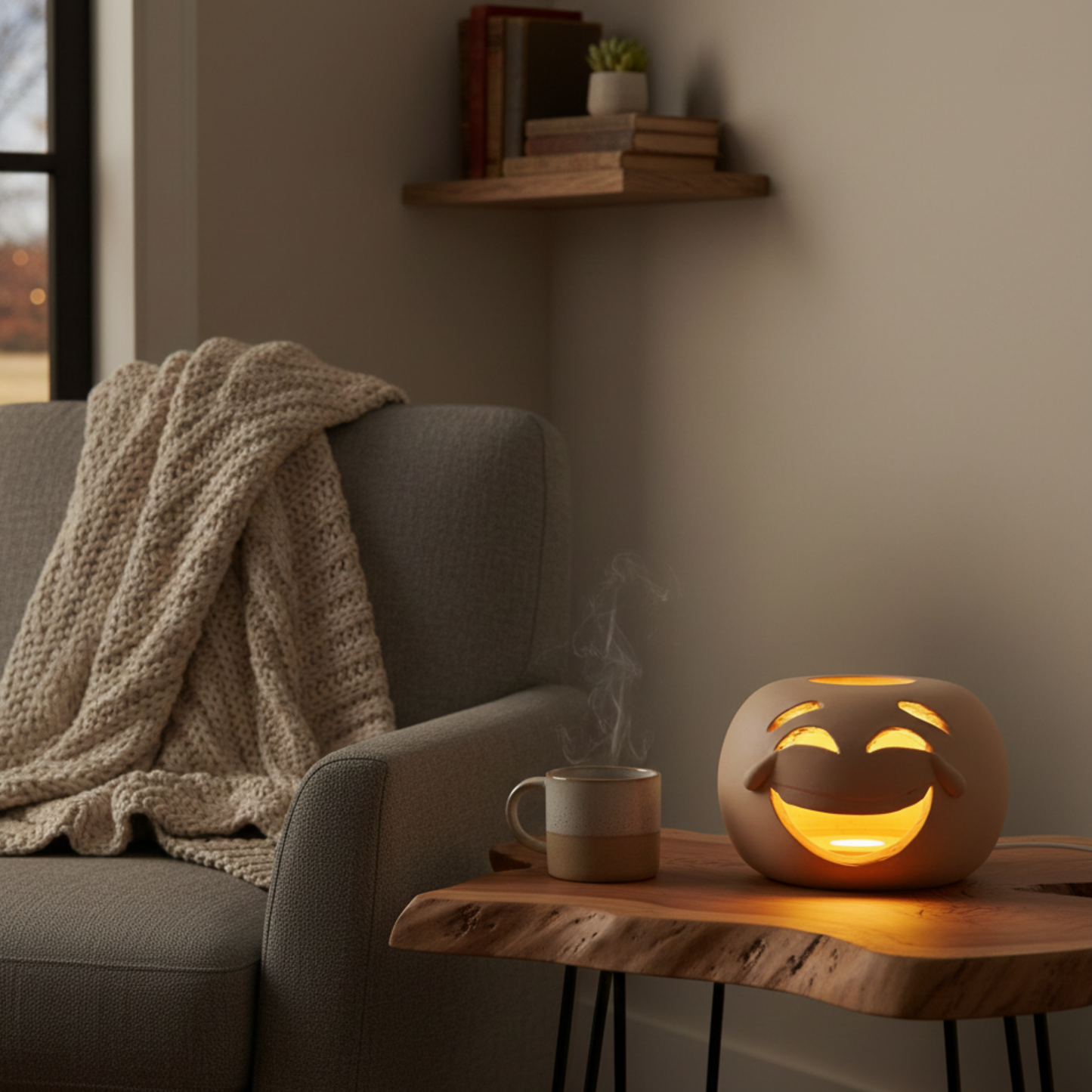 Toocook Lampada Decorativa Emoji Risata – Ceramica Artigianale con Base per Luce LED – Diametro 17 cm