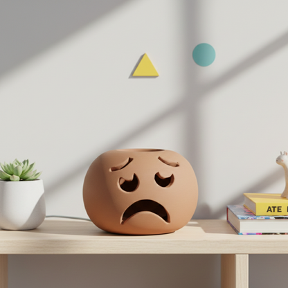 Toocook Lampada Decorativa Emoji Triste – Ceramica Artigianale con Base per Luce LED – Diametro 17 cm