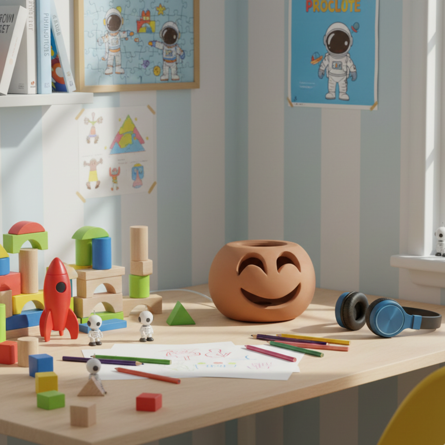 Toocook Lampada Decorativa Emoji Sorriso – Ceramica Artigianale con Base per Luce LED – Diametro 17 cm