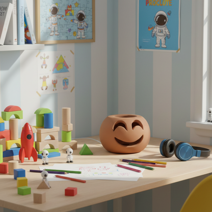 Toocook Lampada Decorativa Emoji Sorriso – Ceramica Artigianale con Base per Luce LED – Diametro 17 cm