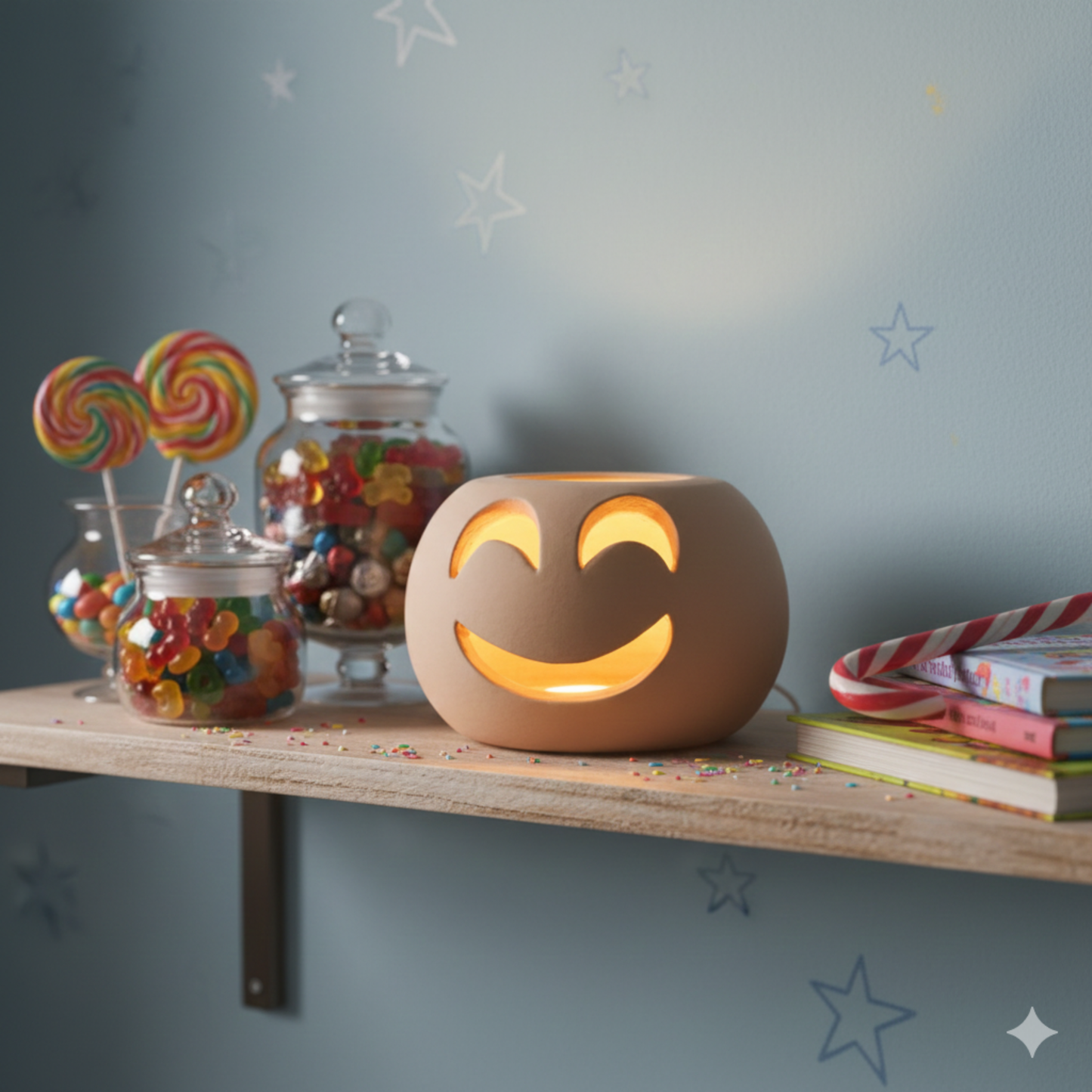 Toocook Lampada Decorativa Emoji Sorriso – Ceramica Artigianale con Base per Luce LED – Diametro 17 cm