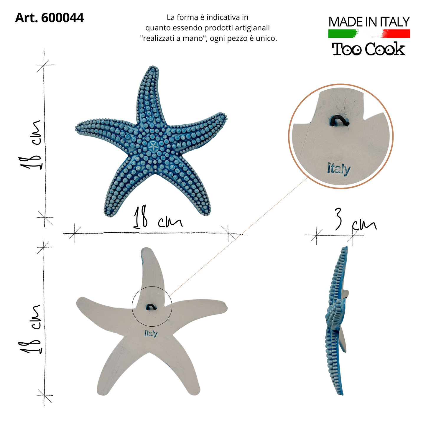 Toocook Starfish in glazed ceramic Wall Decoration and Home Furnishings, Handcrafted, Gift Idea Made in Italy