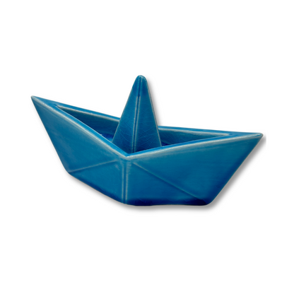 Toocook Freestanding Origami Boat in Glazed Ceramic, Light Blue, 100% made in Italy 