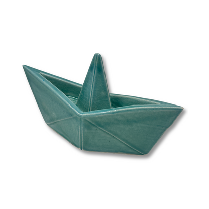 Toocook Origami Boat in Green Glazed Ceramic 100% made in Italy 