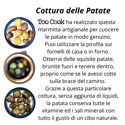 Toocook Cuoci Patate e Castagne in Terracotta Smaltata Blu per Cucina Semplice Naturale No Grassi e senza alterare le proprietà del cibo Made in Italy 100%