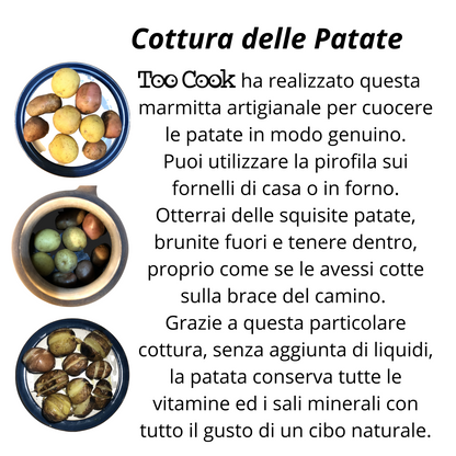 Toocook Potato and Chestnut Cooker in Natural/Brown Terracotta for Simple Natural Cooking No Fat and without altering the properties of the food 100% Made in Italy