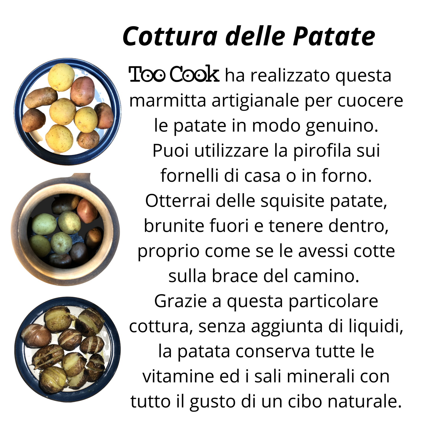 Toocook Cuoci Patate e Castagne in Terracotta Smaltata per Cucina Semplice Naturale No Grassi e senza alterare le proprietà del cibo Made in Italy 100%