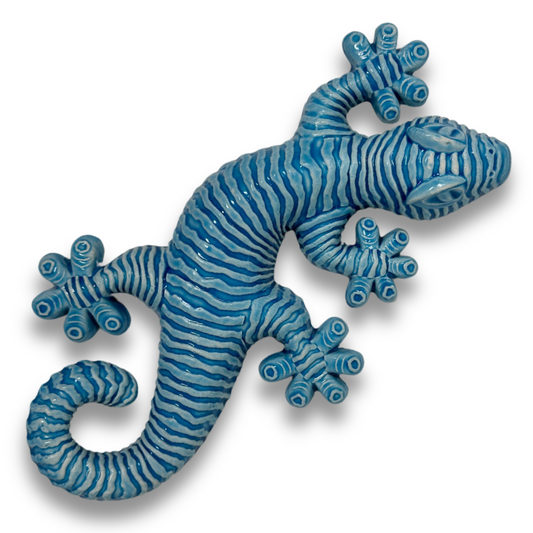 Toocook Geco Onda in ceramica smaltata Blu Decorazione Murale e Arredo Casa, Realizzato Artigianalmente, Idea Regalo Made in Italy