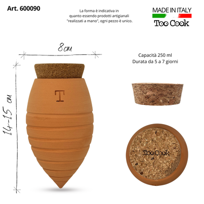 Toocook Artisan Terracotta Olla for Ecological and Natural Automatic Watering for Indoor and Outdoor Plants with autonomy of approximately 7 days - Handmade - 250 ml 