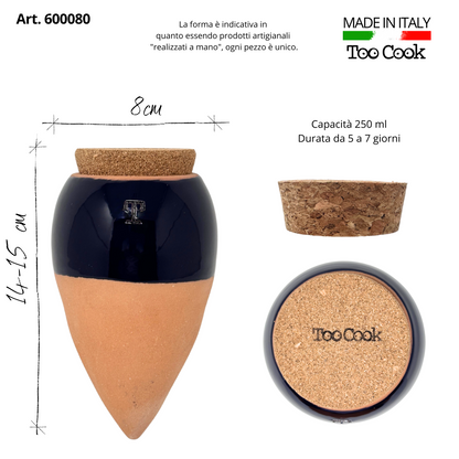 Toocook Olla in Terracotta Artigianale Smaltata Blu per irrigazione Automatica Ecologica e Naturale per Piante da Interno ed Esterno con autonomia di Circa 7 Giorni - Realizzata a Mano - 250 ml