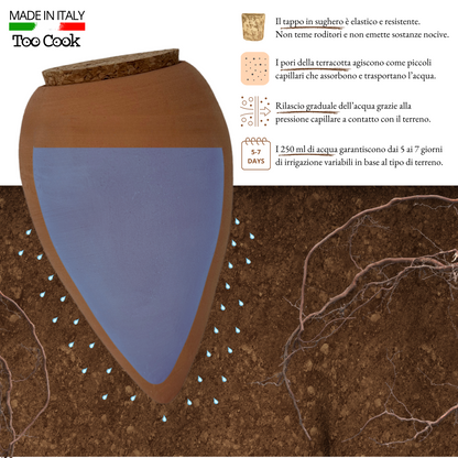 Toocook Olla in Terracotta Artigianale per irrigazione Automatica Ecologica e Naturale per Piante da Interno ed Esterno con autonomia di Circa 7 Giorni - Realizzata a Mano - 250 ml