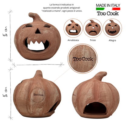 Toocook Zucca di Halloween decorativa in terracotta Made in Italy – Lanterna artigianale per interni ed esterni (Felice)