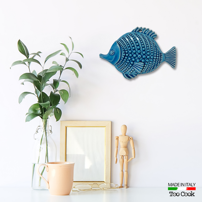 Toocook Glazed Ceramic Fish Wall Decoration and Home Furnishings, Handcrafted, Gift Idea Made in Italy