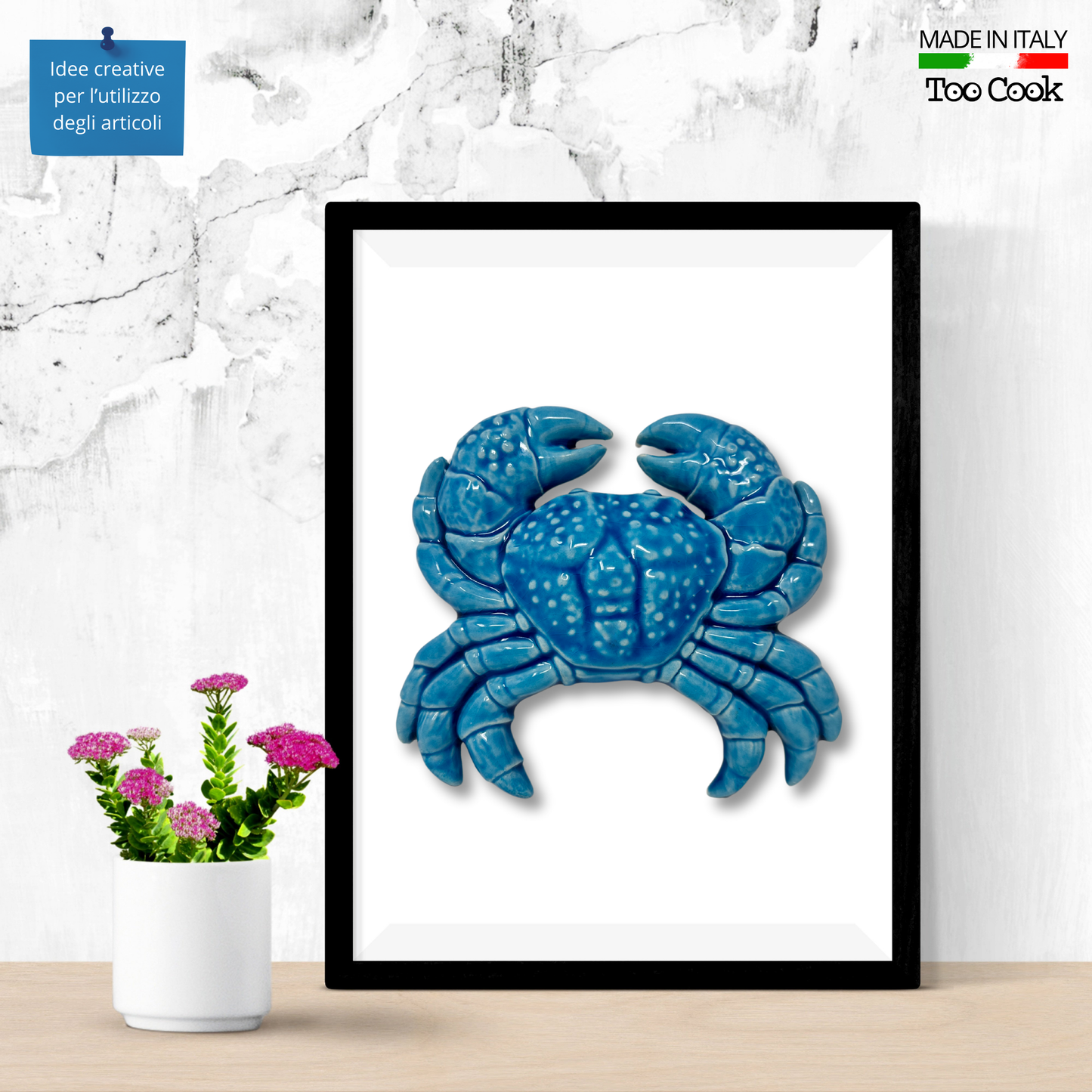 Toocook Glazed Ceramic Crab Wall Decoration and Home Furnishings, Handcrafted, Gift Idea Made in Italy