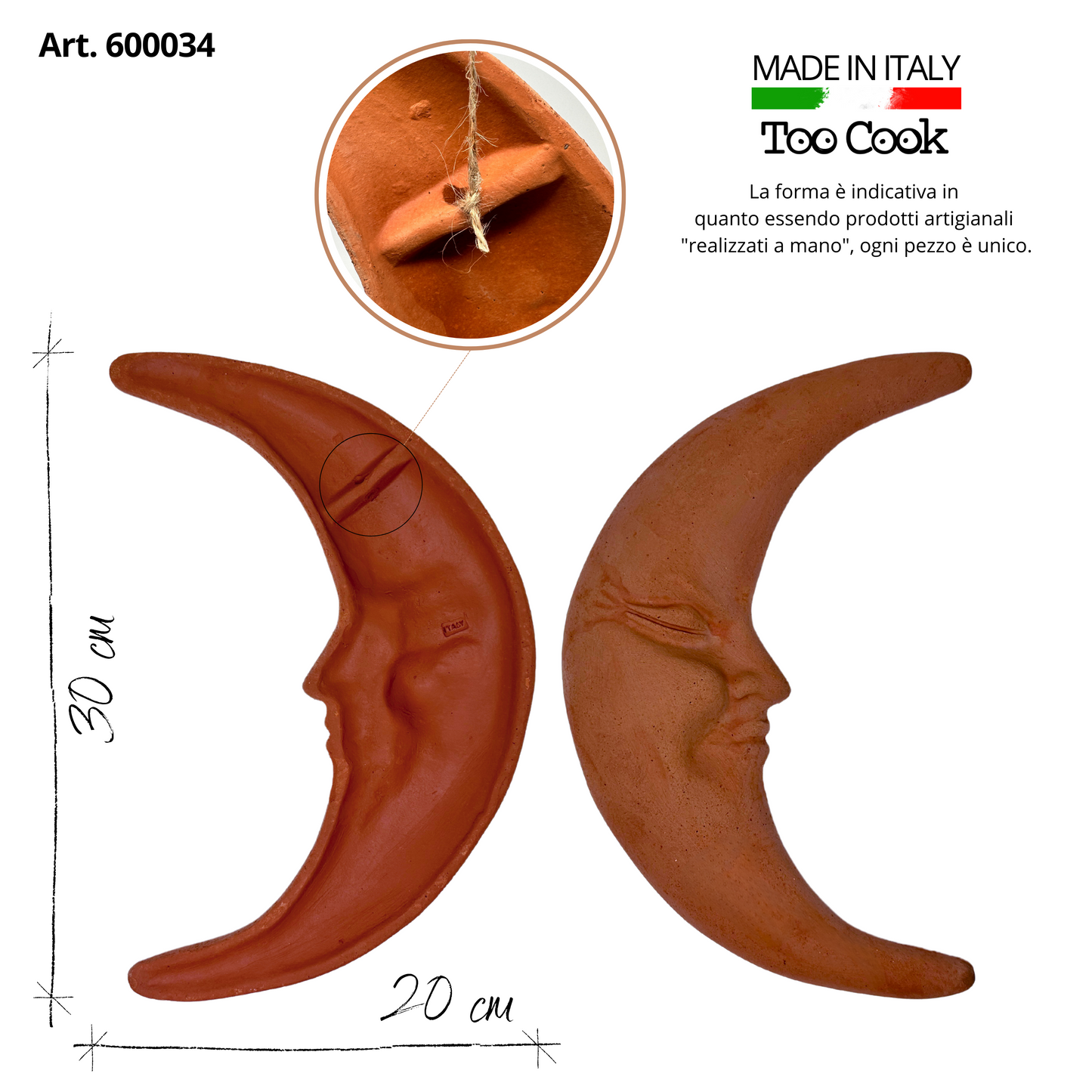 Toocook Luna da muro in terracotta artigianale per arredo e decorazione casa Resistente alle intemperie 30 cm