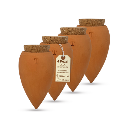 Toocook Olla in Terracotta Artigianale per irrigazione Automatica Ecologica e Naturale per Piante da Interno ed Esterno con autonomia di Circa 7 Giorni - Realizzata a Mano - 250 ml (Naturale 4 pz)